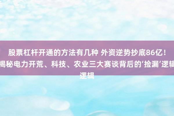 股票杠杆开通的方法有几种 外资逆势抄底86亿！揭秘电力开荒、科技、农业三大赛谈背后的‘捡漏’逻辑